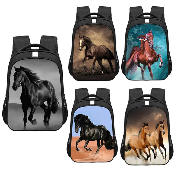 Horse Themed Backpack Young and Middle-Aged School Kids Boys and Girls