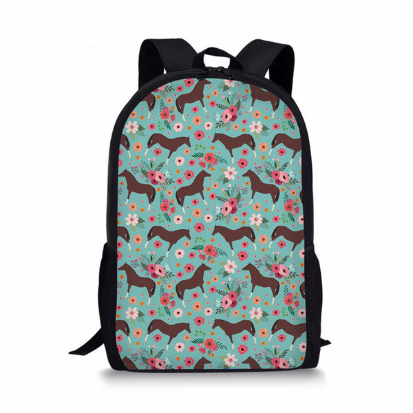 Floral English Thoroughbred Horse Print School Back Packs