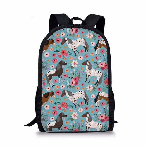 Floral English Thoroughbred Horse Print School Back Packs