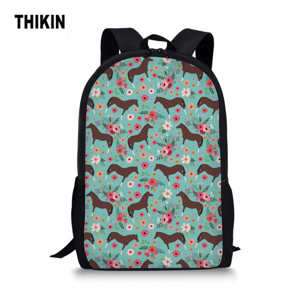 Floral English Thoroughbred Horse Print School Bags